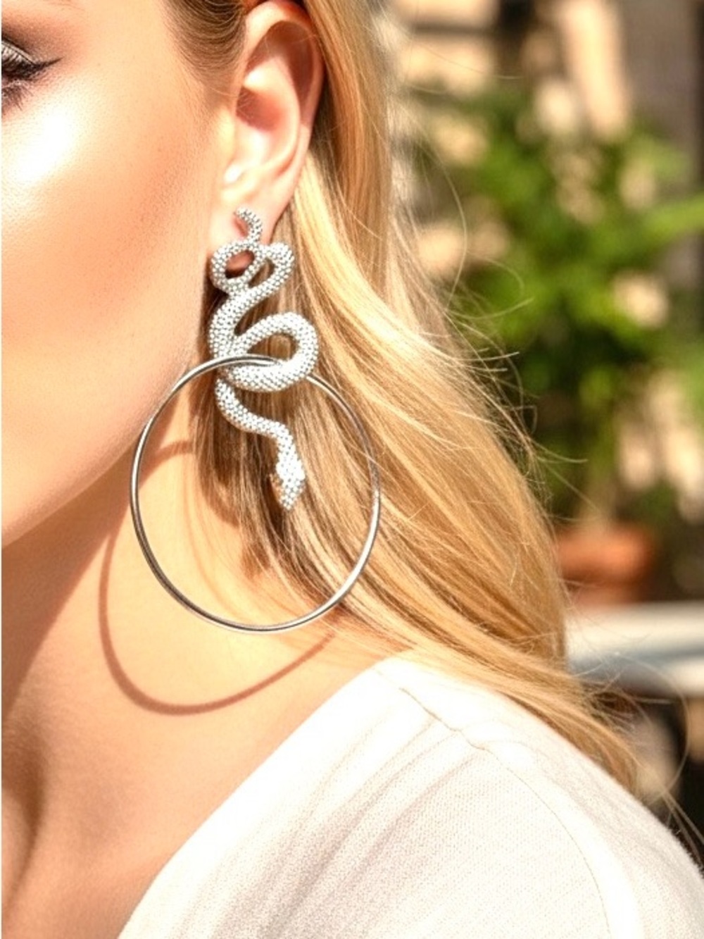 Silver Snake Hoop Earrings